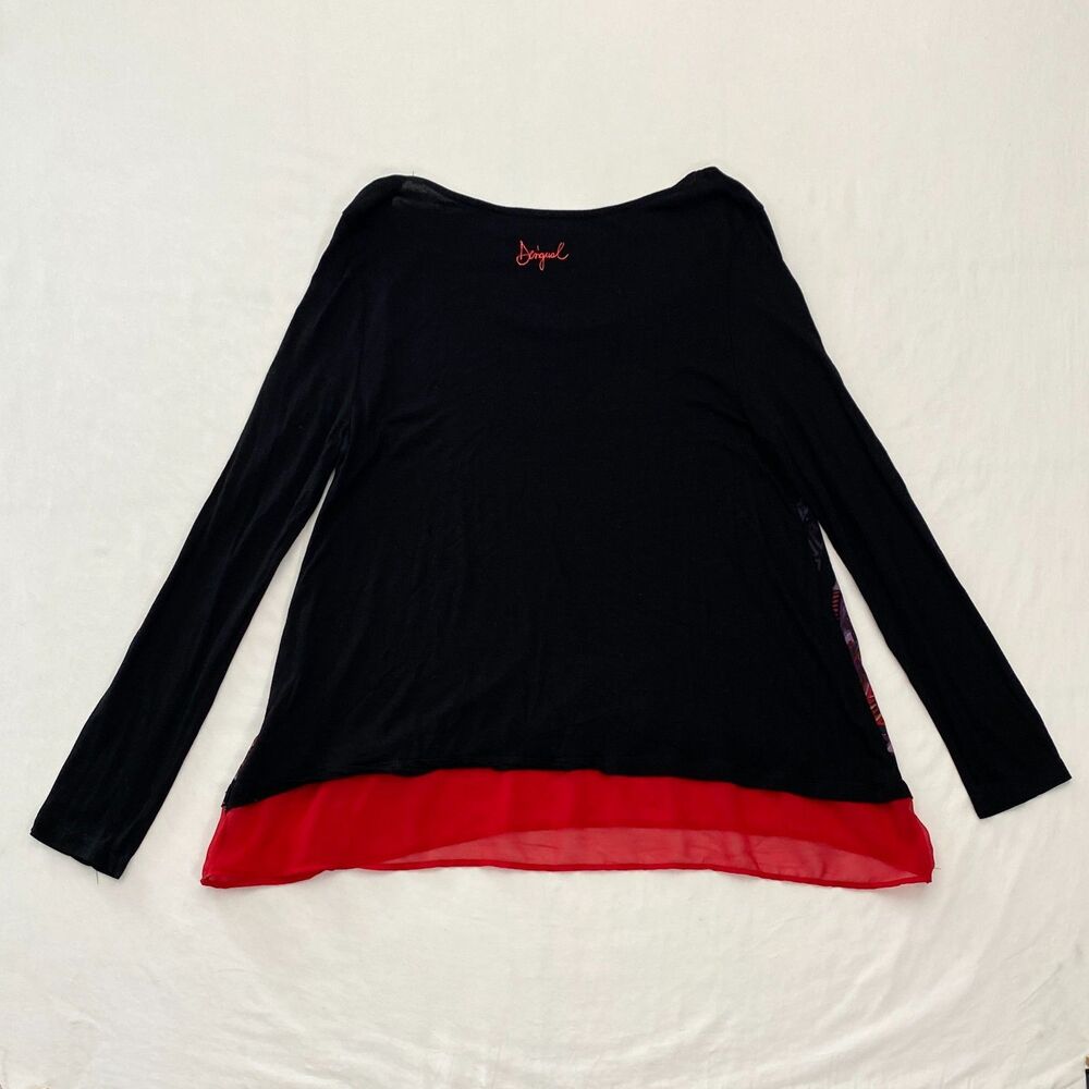 Desigual Whimsigoth Top Blouse Tattoo Boho Flowy Womens Large Black Red Fairy - Picture 6 of 13